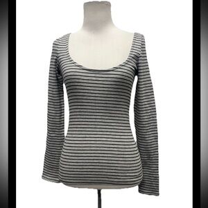 Monki ASOS Long Sleeve Striped Scoop Back Top